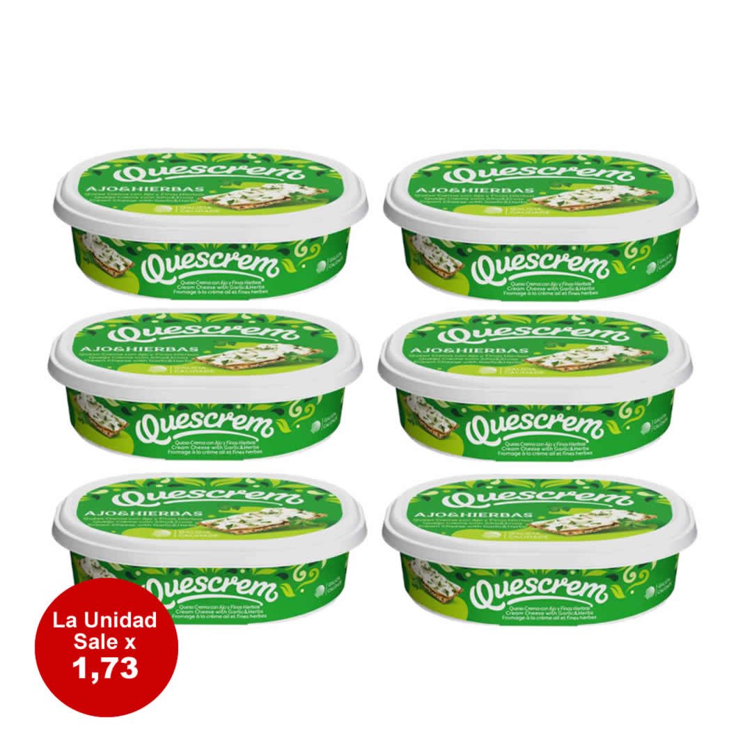 Queso Crema Ajo y Finas Hierbas Quescrem Pack 6 de 200g